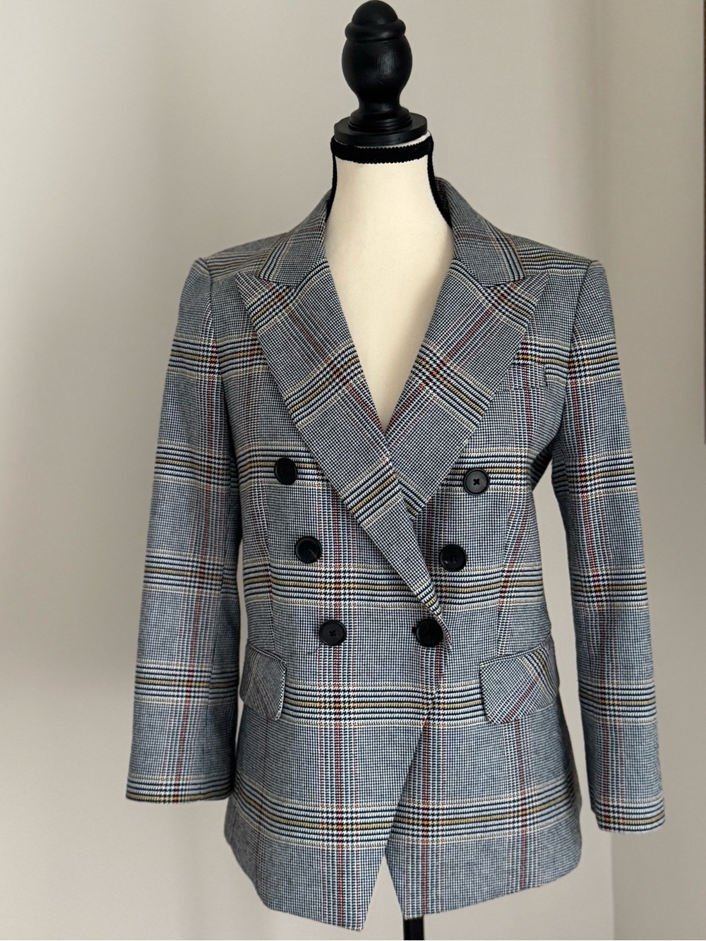 Veronica Beard Double-Breasted Glen Plaid Blazer Jacket